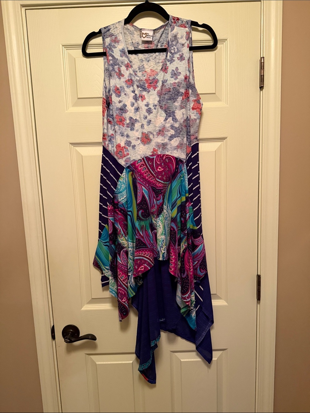 Multicolor Floral & Paisley Handkerchief Hem Tank Dress - Purple/Multi